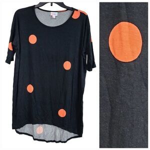 LuLaRoe size xxs Irma tee black orange polka dot high low tunic short sleeve